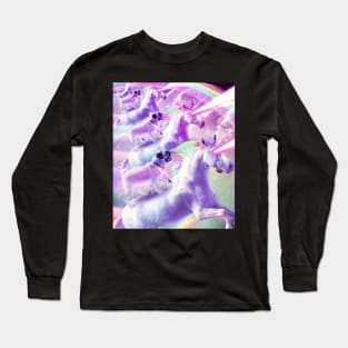 Space Pug On Flying Rainbow Unicorn With Laser Eyes Long Sleeve T-Shirt